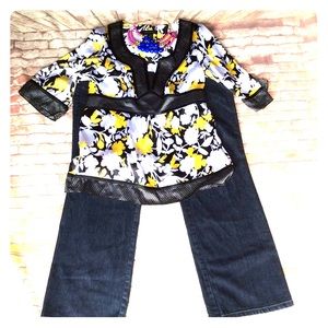 3 Piece Career Work Plus size Outfit Yellow Denim